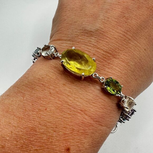 NWOT 7" One-of-a-kind Multi-gemstone and sterling silver bracelet! - Picture 6 of 16